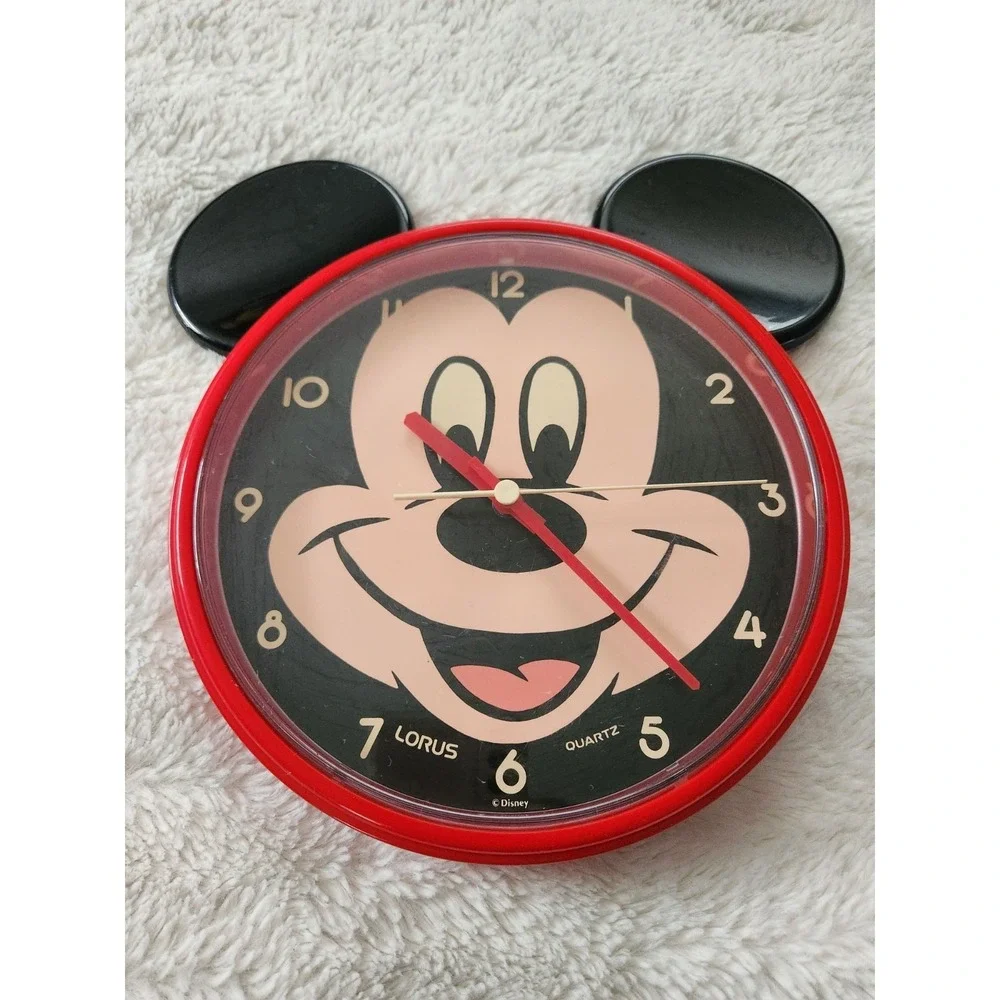 Vintage Disney Mickey Mouse Lorus Wall Clock Red w/ Black Ears Japan Movt Works
